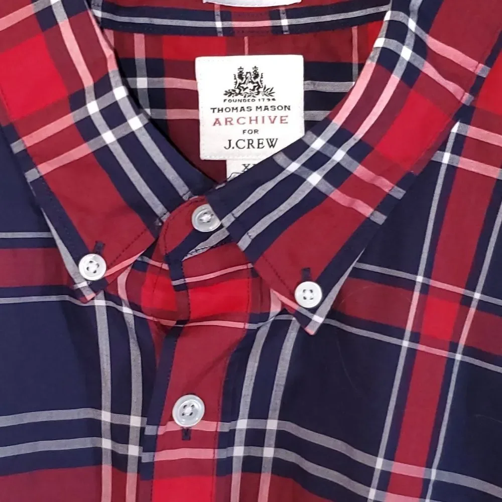 J. Crew Thomas Mason Archive Red Blue Plaid Slim Fit Button Down Shirt XL